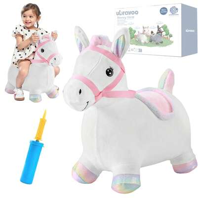  UBRAVOO Bouncy Pals Hopping Horse, Toddler Inflatable Bouncing Plush Animal Hopper Toy, Outdoor Indoor Plush Ride On Bouncer For Over 18 Months Old Boys Girls, Best Birthday Gift To Baby