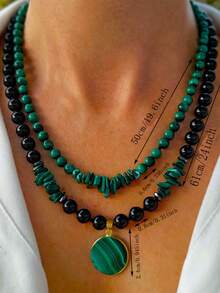 2pcs/Set Handmade Turquoise Layered Necklace For Women, Personalized Natural Stone Big Bead Multiple Pendant Jewelry Set, Mother's Day Gift - Turquoise - View 5