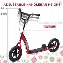 HOMCOM Kids Scooter, Toddler Kick Scooter With Adjustable Handlebar, 12" EVA Tyres, Rear Brake, For Age 5-12 Years, Red - Red - View 3