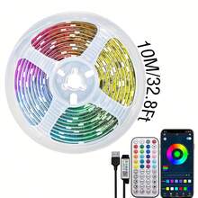 1pc 1-20M LED Strip Light, Bluetooth Smart App Control Music Sync Color Changing, RGB LED Strip With Remote, 44-Key Remote And App Controlled Smart LED Light Strips, RGB Color Changing Music Sync LED Rope Lights, Bedroom Smart Rope Lights, Suitable For Bedroom, Room, Home Decor, Party Holiday LED Lights, Living Room, Christmas Party, Wedding Decoration
