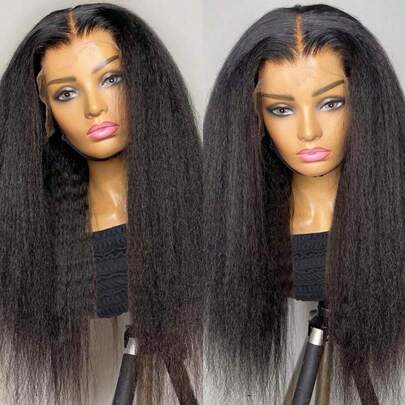 200% Density 13x4 Yaki Straight Lace Front Human Hair Wig For Women HD Lace Front Pre Plucked Human Hair Wigs Natural Black