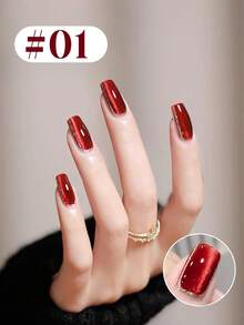 NAI SHI Nail Polish 12ML Capacity, 2025 Autumn And Winter Season, New Year New Style, Women's Gift With Dazzling Glass Beads, Titanium Gold Red Mirror, Wine Red Ruby Crystal Cat Eye Gel Nail Polish. Suitable For All Seasons, Wine Red Translucent Cat Eye Magnetic Nail Beauty. Use With Base Coat And Top Coat, Requires UV Lamp. - Multicolor - View 9