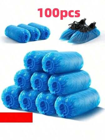 10/20/50/100/200只装蓝色一次性鞋套，加厚耐用，防滑，适合室内使用，保持地板清洁，防水，家用。防滑耐磨鞋套。