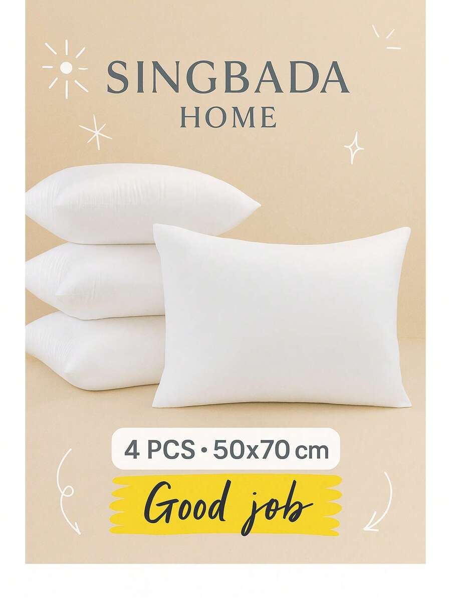 MADE IN TURKEY - 100% Micro Polyester Throw Pillow – 60x60 Cm – 400g – Ultra Soft & Durable – 4 PCS - White - View 1