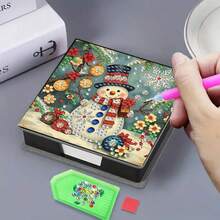 5D 钻石画套装 - 圣诞雪人笔记本便笺盒 - 独特的手工礼物，钻石艺术套装，不对称圆形，适合办公室和家庭办公桌的独特手工礼物 - 彩色 - 查看 10