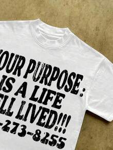Inspirational Slogan Tee: "Your Purpose Is A Life Well Lived" Y2k Style Tee (220g Cotton T-Shirt) Printed T-Shirts, Unisex T-Shirts, Casual And Comfortable To Wear Men's Summer Round Neck Short Sleeve T-Shirts, Fashion Printed T-Shirts, Uni T-Shirts, Casual And Comfortable To Wear Vintage - Style Graphic T - Shirt - 白色 - 查看 2