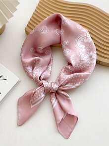 1pc Bandana Scarf, Retro French Style Neckerchief, Women's Fashionable Versatile Small Square Scarf, Artistic Ribbon Scarf, High-End Headband, Bag Scarf - Pink - View 12