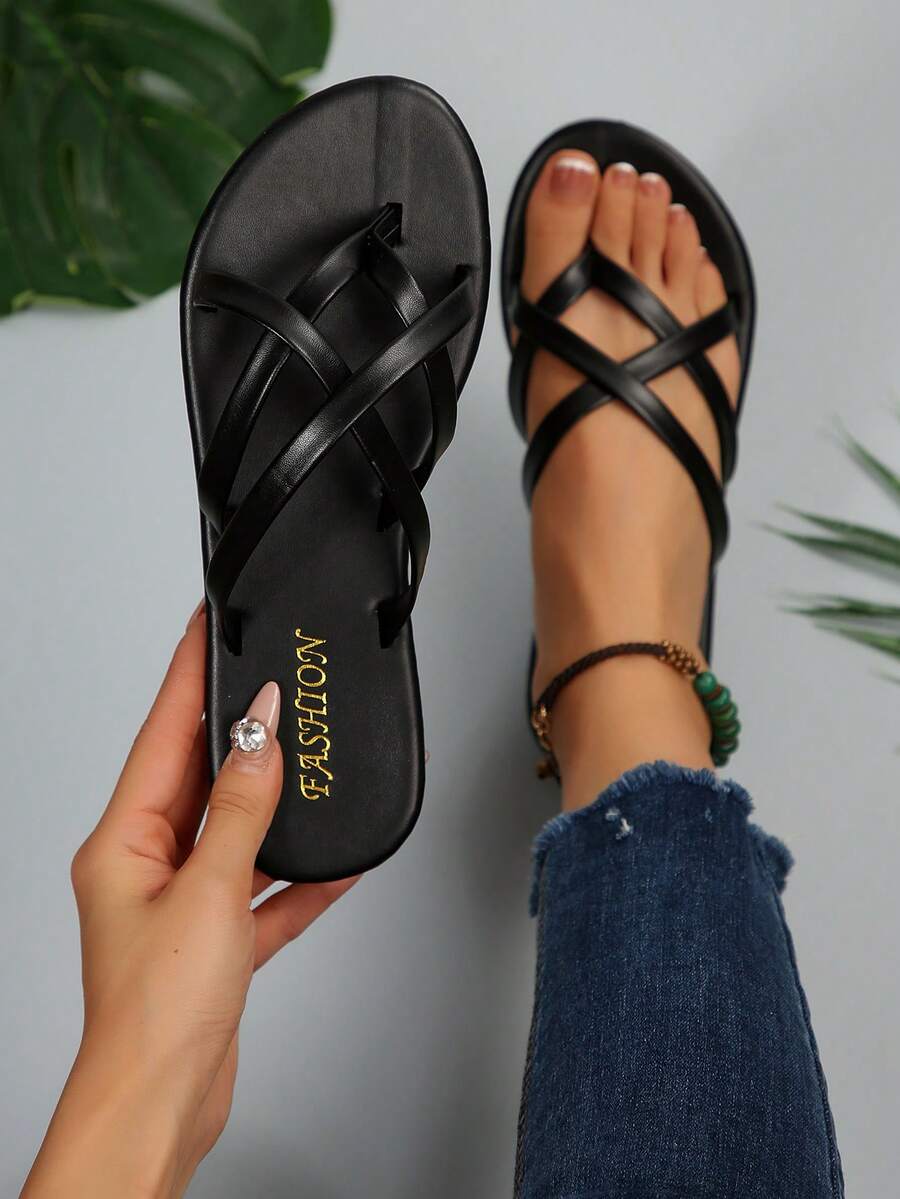 女士人字拖凉鞋，圆头平底人字拖，室内外休闲装