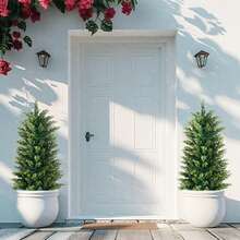 LEMEGO Artificial Cypress Christmas Trees 2 3 4 5 Ft Tall Potted Faux Evergreen Plants 2 Packs Realistic Fake Leyland Cedar Shrubs For Indoor Outdoor Decoration UV Resistant Low Maintenance Lifelike Greenery Topiary For Front Porch Patio Entryway Garden Living Room Office Christmas Holiday Room Decor - 綠色 - 查看 1