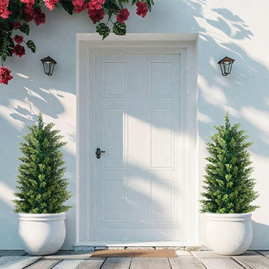 LEMEGO Artificial Cypress Christmas Trees 2 3 4 5 Ft Tall Potted Faux Evergreen Plants 2 Packs Realistic Fake Leyland Cedar Shrubs For Indoor Outdoor Decoration UV Resistant Low Maintenance Lifelike Greenery Topiary For Front Porch Patio Entryway Garden Living Room Office Christmas Holiday Room Decor - 綠色 - 查看 1