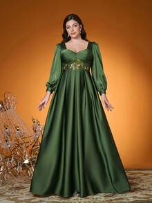 Mgiacy,New Arrival,Elegant,Plus Size Ball Dress,Ruffle,Sequin,Perspective,Lantern Sleeve,FOR,Prom Wedding,Graduation,Wedding Guest,Party Dress,Wedding Guest Dress, Evening Dress