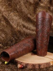 2 PC PU Leather Gauntlet Wristband Viking Leather Arm Guard Medieval Armor Bracers Leather Armband Wrist Guards Halloween Cosplay Props