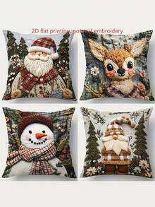 1/2/4pcs Festive Christmas Pillow Covers - 2D Flat Print, Non-Realistic Embroidery, Santa, Reindeer, Snowman & Gnome Designs - Perfect For Holiday Decor, Home & Outdoor Use (Inserts Not Included), Christmas Pillow Covers - Multicolor - View 22