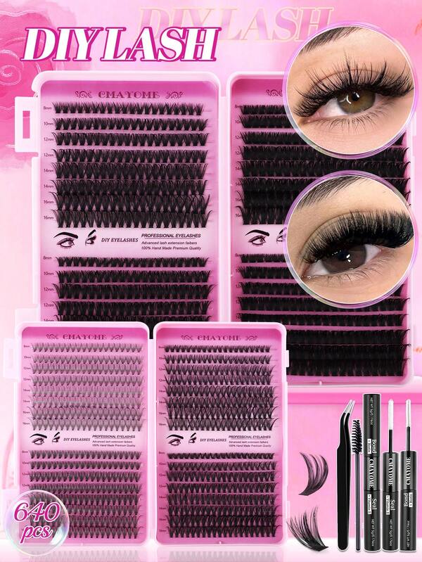 640 paquetes de pestañas, set de paquetes de pestañas de alta capacidad y multifuncional, 10D+20D+30D+40D/50D+60D+80D+100D, set de rizador de pestañas de grosor mixto de varios tamaños, pestañas individuales D Curl 8-16 mixtas, pestañas postizas DIY, rizador de pestañas suaves y esponjosas 3D, rizador de pestañas de estilo manga japonés DIY, incluye pegamento y sellador para pestañas, pinzas y cepillo para el cuidado de pestañas, conveniente para uso en el hogar, portátil para uso en movimiento.