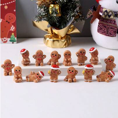2个/5个/10个迷你圣诞姜饼人偶，可爱树脂雕像，圣诞装饰品，派对用品，微缩景观装饰，家居装饰，DIY工艺品，圣诞装饰品，圣诞礼物，圣诞老人房间装饰，冬季圣诞装饰，家居圣诞礼物，圣诞装饰