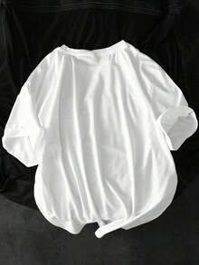 Camiseta de manga corta de verano casual con cuello redondo y estampado de letras para - Blanco - Ver 2