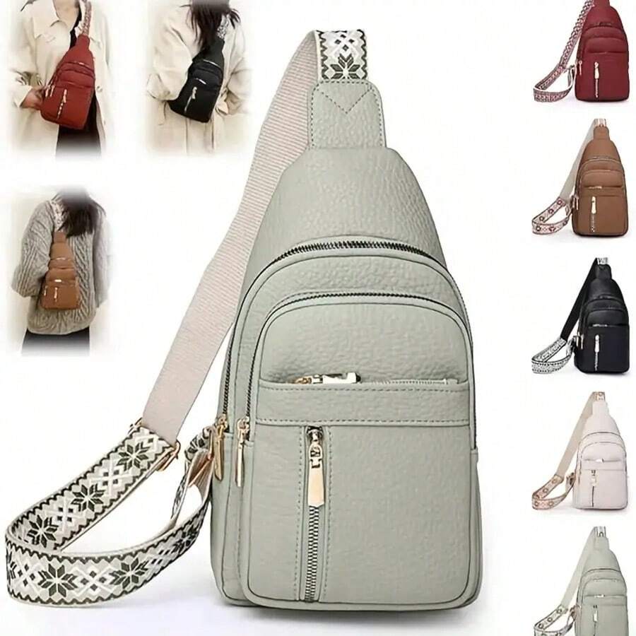 In 2024, The New Fashion Classic Solid Color Pu Waterproof Fabric With Multi-Pocket Pattern Woven Shoulder Straps And Diagonal Shoulder Chest Bags Is Suitable For Shopping. - trắng - Xem 1