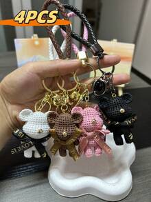 1 件/2 件/3 件/4 件卡通树脂泰迪熊钥匙扣带铃铛 3D 小雕像背包挂件卡通泰迪熊汽车钥匙扣吊坠礼物,创意可爱钥匙扣万圣节配饰教师节包挂绳带身份证夹汽车配饰包饰 - 毛線熊 - 查看 13