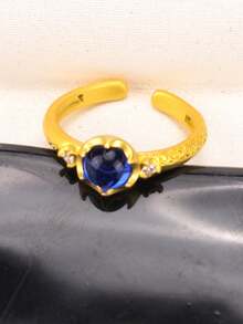 1pc Minimalist Blue Zirconia Flower Open Ring, Fashionable Personalized High-End Everyday Wear Women Ring