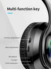 B39 RGB Lighting Wireless Headphones, Gaming Headset With Deep Bass, HIFI Sound Quality, Super Long Battery Life, Compatible With Apple, Android, 150mAh - Black - View 7