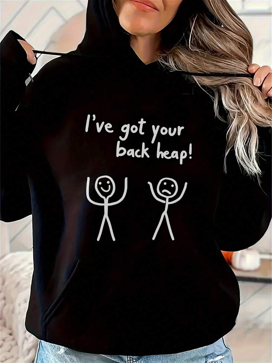 Women'S Black Hoodie With I've Got Your Back Heap Print - Casual Wear - Đen 25 - Xem 1