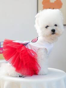 1pc Pet Clothes, Dog/Cat Apparel, Happy Puppy Small Dog/Puppy Casual Fashion Cute Comfortable American Star Mesh Skirt