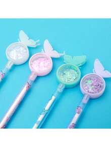 4pcs, Cute Butterfly, Cute Cat, Chrysanthemum Pattern Style Gel Ink Pen, Gel Pen, Ballpoint Pen, With Glitter, Stylish Black Writing Rollerball, Durable Plastic Materials, Party Stationery Gifts, At Home, Classroom, Final Exam, Office Universal Writing Pen, Writing Pen, Signature Pen, Christmas And Holiday Gifts,Back To School - Multicolor - View 5