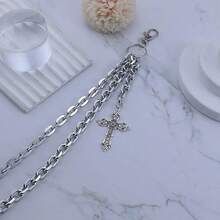 1pc Punk Layered Pants Chain For Men Women, Silver Heart Cross Rivet Tassel Wallet Chains, Hip Hop Pocket Chains, Goth Jewelry Key Chain Wallet For Men