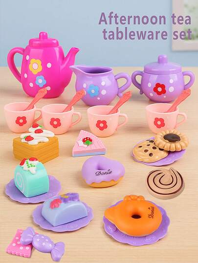 27pcs Children's Tea Party Set, Kitchen Role Play Toys - Teapot, Teacups, Sweets, Cakes, Christmas Gift For Girls