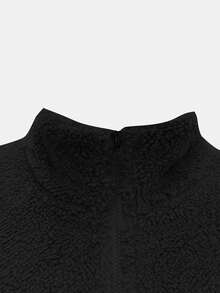 Women's Solid Color Thick Warm Double-Sided Fleece Zip-Up Jacket, Winter - Black - View 4