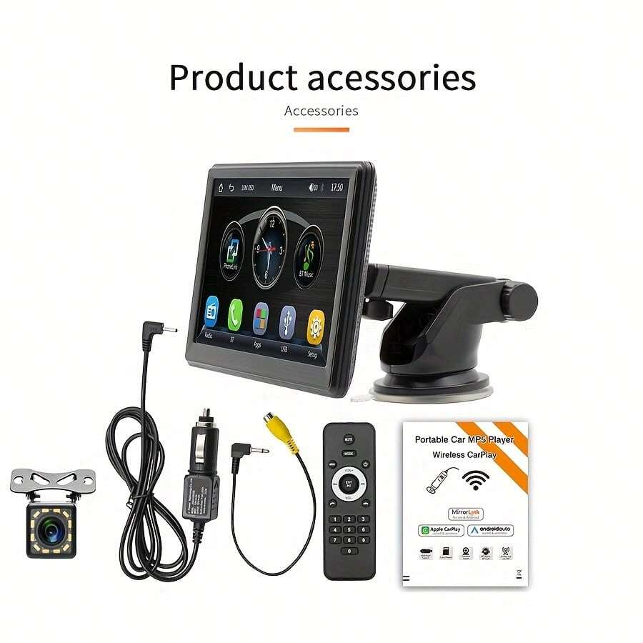 7-Inch Portable Wireless CarPlayer Car Display Bluetooth Hands-Free Multimedia Car Radio Intelligent Interconnected Car Terminal B500W - 黑色 - 查看 1