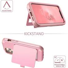 Wallet Case With Credit Card Holder & Hidden Mirror, Three Layer Shockproof Heavy Duty Protection Protective Cover For IPone 15Promax/14Promax/13/14/11 - Hồng - Xem 4