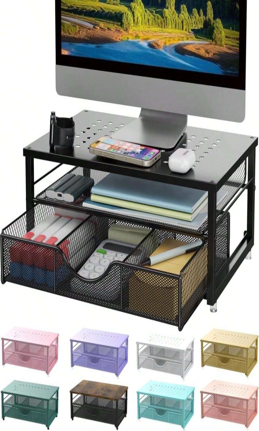 Gianotter Computer Monitor Stand Riser, Desk Organizers And Accessories With Drawer, Office Desk Accessories &Amp; Workspace Desktop Organizers Storage For Classroom Office Supplies (Black) - ColorA - View 1