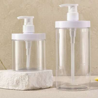1个/2个 300毫升/500毫升/1000毫升 宽口可重复灌装泵瓶 | 防漏旅行分装瓶，适用于沐浴露、精油、洗手液（优雅白色瓶盖）
