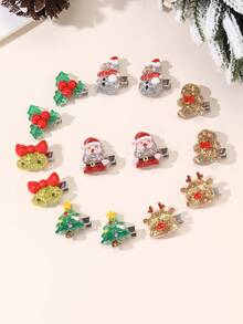 14件套女孩圣诞树、圣诞老人、驯鹿发夹套装 - 彩色 - 查看 7