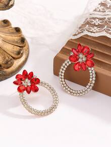 1 Pair Of Colorful Rhinestone Round Flower Fashionable Ear Studs Imitating Pearl Simple Earrings Are Suitable For Wearing At Daily Weddings, Banquets And Parties - ZNW364 - View 7