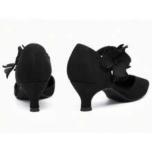 Womens Kitten Heel Closed Toe Pumps Slip On Dress Shoes With Flower Comfortable Formal Party Dance Heels - Màu đen mát mẻ - Xem 5