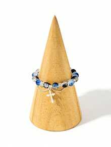 1pc Cool Blue Cross Bracelet. Transparent Blue Crystals Are Strung Together To Form The Chain, Adorned With A Silver Cross Pendant, Exuding A Cool And Crisp Vibe. The Blue Hue Resembles The Deep, Luminous Depths Of The Ocean, While The Cross Features Clean, Sharp Lines. The Silver Chain Is Delicate And Hugs The Wrist Comfortably. Under The Play Of Light And Shadow, The Crystals Refract Delicate Blue Hues, And The Silver Accents Shimmer With A Matte, Cool White Glow. Whether Worn Alone Or Layered With Other Pieces, It Evokes A Sense Of Detachment And Minimalist Elegance, Perfectly Complementing Minimalist Outfits And A , Tranquil Aesthetic.Perfect Gift For Birthdays, Holiday Gifts, And Parties. Suitable For Daily Wear And Holiday Celebrations, Suitable For All Seasons, And Is An Ideal Choice For Holiday Accessories.