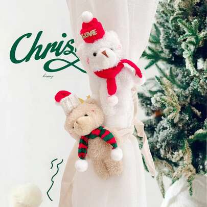 1 件/2 件圣诞熊窗帘系带，卡通 3D 熊窗帘系带，适合圣诞节装饰和礼物