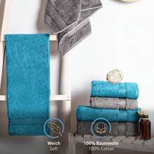 Komfortec Set Of 8 Hand Towels Made Of 100% Cotton, 4 Bath Towels 70 X 140 Cm And 4 Hand Towels 50 X 100 Cm, Terry Cloth, Soft, Towel, Large, Anthracite Grey/Turquoise. - Grey (Anthracite/Yellow) - View 8