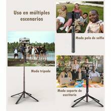 Tripie Para Cámara Y Celular 185cm Con Control Bluetooth,Trípode Palo Selfies Stick Extensible De Aleación De Aluminio 4 Patas Con Tornillo De 1/4 Y 2 Luz Led Para Fotografías Y Video - Negro1 - Ver 10