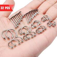 32pcs Lip Rings Jewelry Lip Bar, Snake Bite Piercing 16g Spiral Earrings, Daisy Ear Cuff Cartilage Earrings, Surgical Steel Piercing Jewelry Unisex