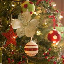 22CM Christmas Flower Decoration Artificial Sparkling Poinsettias Floral Picks For Tree Vase Garland