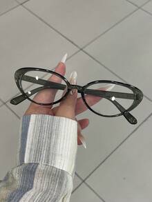 2副/套 女士多色猫眼PC镜框纯色全框铆钉时尚无度数眼镜 - 彩色 - 查看 3