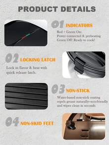 SCISHARE 1PC 23x23x7.5cm 750W Indoor Electric Grill & Panini Press | Super Non-Stick Ceramic Plate | EU Plug | Double-Sided Heating | Even Heat Distribution | Easy-To-Clean Indoor Grill For Steak, Veggies, BBQ & Gourmet Sandwiches, Compact Design, Perfect For Small Kitchens. - EU E Type Plug(220-240V) - View 10