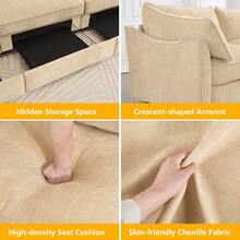 Aoowow Modular Sectional Sofa With Pullout Storage Seat, 78.7" Chenille 2-Seat Sofa Couch Upholstered Love Seat Couches With 2 Storage Ottomans For Living Room Apartment Office,Wheat - Wheat Loveseat Sofa + 2 Ottomans - 查看 4