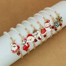 1 Pc Personalized Christmas-Themed Bracelet With Stylish Santa, Reindeer, And Snowflake Patterns And Bells. A Christmas Wrist Accessory Perfect As A Small Gift Or Souvenir For Christmas Parties, Birthday Parties, Holiday Gatherings, Or Family Get-Togethers, Ideal For Giving To Friends And Family