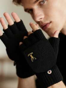 1 par de luvas com dedos à mostra para homens e mulheres, luvas de lã tricotadas com aba para outono e inverno