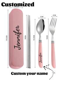 3pcs Reusable Stainless Steel Cutlery Set, Portable Flatware For Picnic, Camping, Travel, Home, Office, School, Gifts - Multicolor - View 5