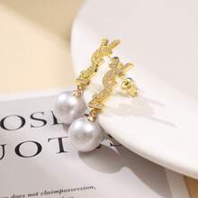 زوج من أقراط قلادة اللؤلؤ الفاخرة للنساء، أقراط حلقية أنيقة من الزركونيا، إكسسوارات أزياء أنيقة